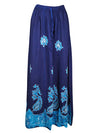 Blue Floral Renaissance Maxi Skirt, Hand Embroidered Batik Print Boho Skirts S/M/L