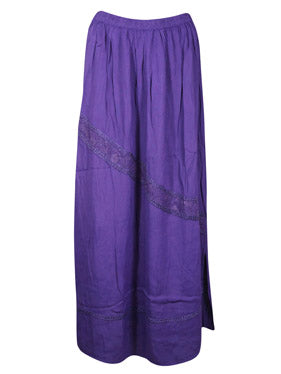 Amethyst Boho Western Long Skirt, Embroidered Maxi Skirts