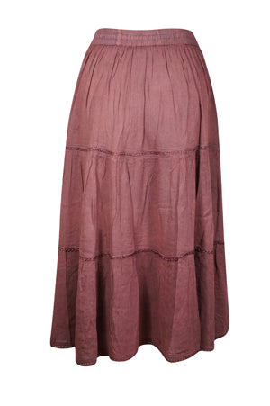 Cinnamon Brown maxi Skirt, Boho Flare Embroidered Long Skirts S/M/L