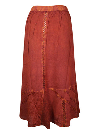 Old Copper Ombre Midi Western Skirt, Embroidered long Skirts S/M/L