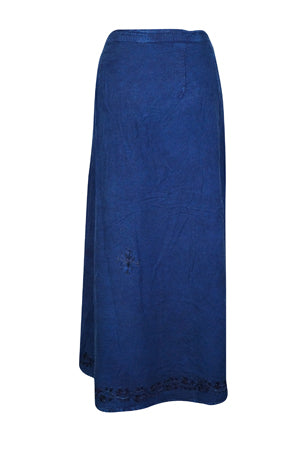 Deep Blue Wrap skirt, Side Waist Button Boho Hippie Skirts S