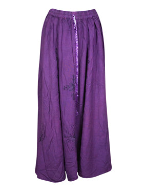 Chic Purple Bohemian Tiered Maxi Skirt, Embroidered Maxi Skirts S/M/L