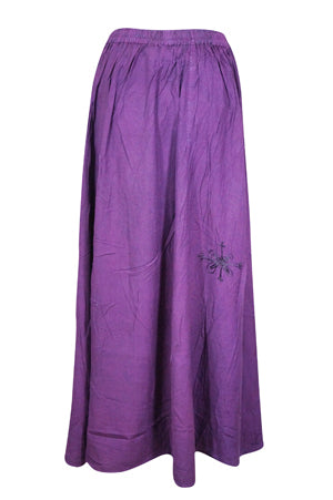 Chic Purple Bohemian Tiered Maxi Skirt, Embroidered Maxi Skirts S/M/L