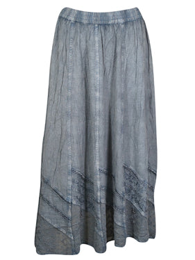 Gray Renaissance Long Skirt, Panel Embroidery Maxi Skirts S/M/L
