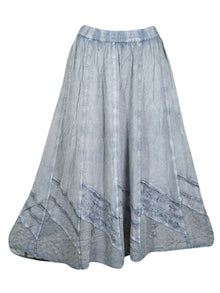  Gray Renaissance Long Skirt, Panel Embroidery Maxi Skirts S/M/L