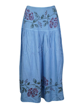 Blue Long Skirt, Soft and Flowy Long Boho Skirts, Hand Painted Hippie Maxi Skirt M/L