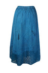 Blue Long Skirt with Embroidery, Boho Maxi Skirts, Sheer Lace Hem, Ren Faire Skirts S/M/L