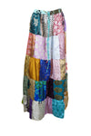 Women’s Boho Maxi Skirt – Pink Floral Multicolor Patchwork Summer Skirt  S/M