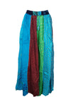 Women’s Boho Blue Dori Maxi Skirt – Patchwork Printed Hippie Skirt with Elastic Waist S/M/L