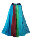Women’s Boho Blue Dori Maxi Skirt – Patchwork Printed Hippie Skirt with Elastic Waist S/M/L