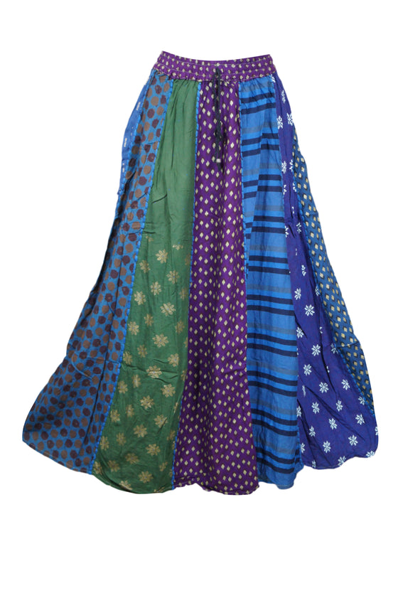 Navy Boho Floral Maxi Skirt – Flowy Hippie Skirt with Dori Tie & Elastic Waist S/M/L