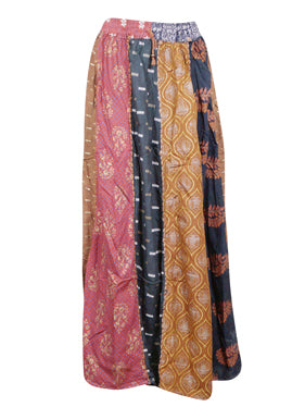 Womens Bohemian Patchwork Dori Skirt, Gold Brown, Fall, Summer Maxi Skirts S/M/L