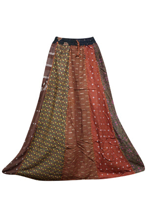 Womens Toasty Gold Maxi Skirt, Patchwork Panel Boho Flare Skirts, S/M/L