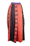 Womens Maxi Skirt, Flare Multi Red Patchwork Retro Long Panel Skirts S/M/L