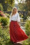 Boho Red Maxi Skirt – Hippie Chic Long Skirt with Dori Tie & Elastic Waist  S/M/L