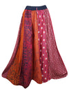 Women Fall Maxi Skirt, Multi Pink Patchwork Retro Long Skirts, Festive Boho Panelled Skirts S/M/L