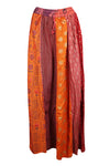 Womens Fall Patchwork Skirt, Festive Orange Pink Retro Maxi Skirts SML