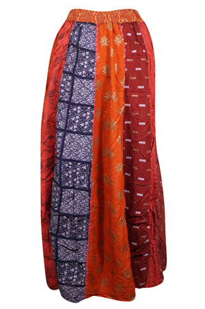 Womens Maxi Skirt, Paneled Red Printed Summer Retro Hippy Long Skirts S/M/L