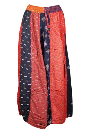 Women Fall Maxi Skirt, Panelled Skirts, Flare Multi Red Patchwork Retro Long Skirt S/M/L