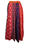 Women Fall Maxi Skirt, Panelled Skirts, Flare Multi Red Patchwork Retro Long Skirt S/M/L