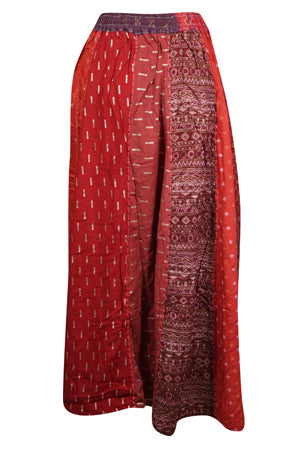 Womens Dori Patchwork Skirt, Festive Red Gold, Retro Skirts, Boho Maxi Skirts S/M/L