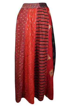 Women Fall Maxi Skirt, Multi Red Patchwork Long Skirts, Festive Boho Skirts S/M/L