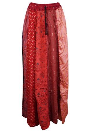 Womens Boho Long Patchwork Skirt, Fall Festive Red, Vintage Retro Skirt SML