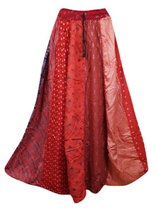  Womens Boho Long Patchwork Skirt, Fall Festive Red, Vintage Retro Skirt SML