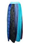 Women Bohemian Maxi Skirt, Blue Patchwork Long Skirts, Festive Skirts S/M/L