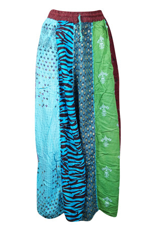 Womens Dori Maxi Skirt, Blue Green Long Skirts, Boho Patchwork Skirt SML