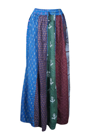 Womens Dori Maxi Skirt, Patchwork Printed Hippie Long Skirts, Elastic Waist, Skirt S/M/L
