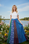Blue Multi Boho Maxi Skirt – Floral Print Hippie Skirt with Dori Tie & Stretch Waist S/M/L
