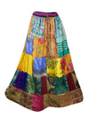 Womens Maxi Skirts, Multicolor Green Gypsy Patchwork Beach Long Skirts S/M