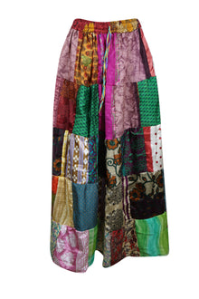  Womens Patchwork Maxi Skirt, Recycle Silk Sari Gypsy Skirt S/M/L
