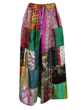 Womens Patchwork Maxi Skirt, Recycle Silk Sari Gypsy Skirt S/M/L