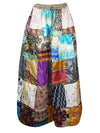 Womens Multicolor Patchwork Maxi Skirt, Recycle Silk Sari Gypsy Skirts S/M/L