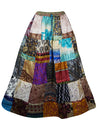 Womens Multicolor Patchwork Maxi Skirt, Recycle Silk Sari Gypsy Skirts S/M/L