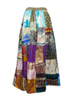 Womens Multicolor Patchwork Maxi Skirt, Recycle Silk Sari Gypsy Skirts S/M/L