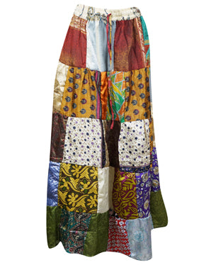 Womens Multicolor Patchwork Maxi Skirt