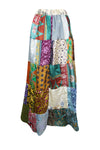 Womens Multicolor Patchwork Maxi Skirt, Recycle Silk Sari Summer Beach hippy Skirts S/M