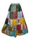 Womens Patchwork Maxi Skirt, Beach Hippy Recycle Silk Sari Gypsy Skirt S/M