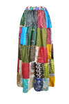 Womens Patchwork Maxi Skirt, Beach Hippy Recycle Silk Sari Gypsy Skirt S/M
