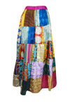 Womens Maxi Skirt, Multicolor Summer Skirt, Recycle Silk Gujarati Patchwork Skirts S/M
