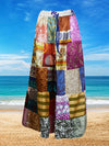 Womens Maxi Patchwork Skirt, Pink Blue Recycle Silk Gypsy Skirts S/M