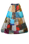 Womens Maxi Patchwork Skirt, Multicolor Hippie Recycle Silk Skirts S/M