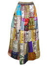 Womens Maxi Skirt, Multicolor Summer Skirt, Recycle Silk Patchwork Skirts S/M