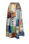 Womens Maxi Skirt, Multicolor Summer Skirt, Recycle Silk Patchwork Skirts S/M
