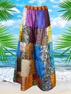 Womens Multicolor Maxi Skirt, Patchwork Recycle Silk Sari Gypsy Skirt S/M