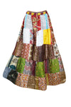 Womens Patchwork Maxi Skirt Colorful Silk Blend Beach Flare Long Skirts S/M