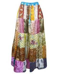  Womens Maxi Skirt, Multicolor Summer Skirt, Recycle Silk Gujarati Patchwork Skirts S/M